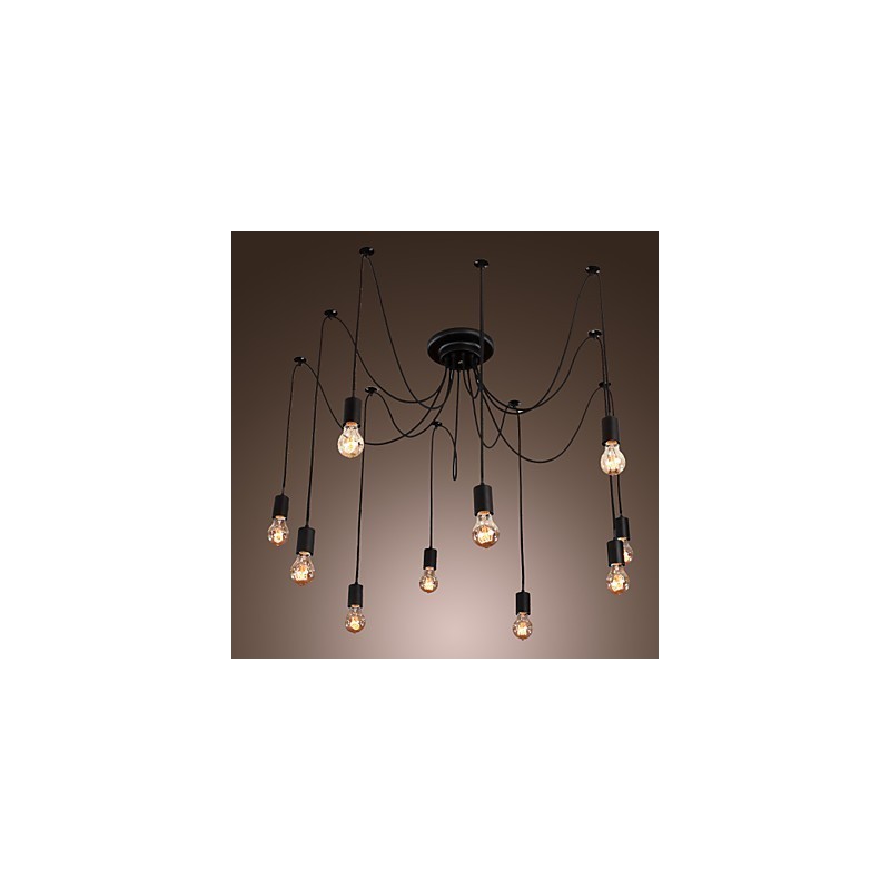 Lampadario vintage nero 10 luci con lampadine incluse, sospensione regolabile