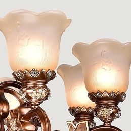 Lampadario classico retrò in metallo marrone con vetro, 6 luci E26/E27