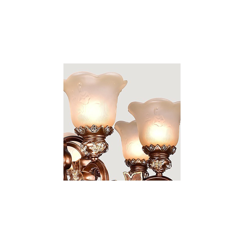 Lampadario classico retrò in metallo marrone con vetro, 6 luci E26/E27