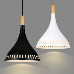 Lampada a sospensione retrò mini in metallo e legno/bambù, E26/E27