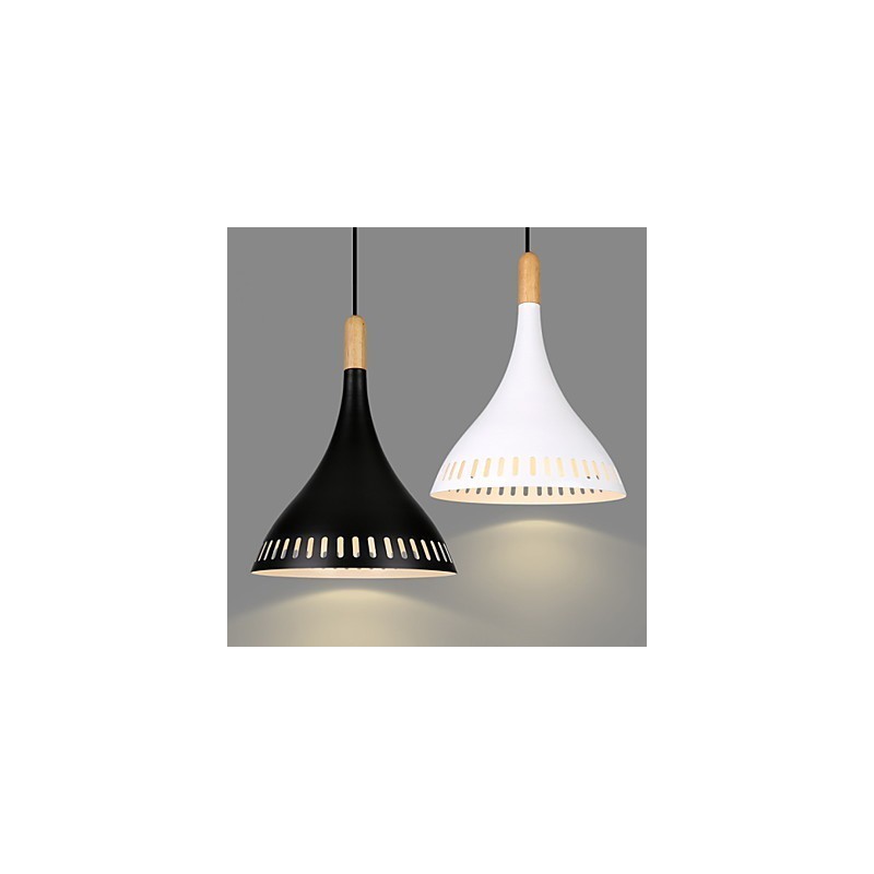 Lampada a sospensione retrò mini in metallo e legno/bambù, E26/E27