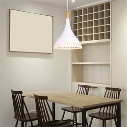 Lampada a sospensione retrò mini in metallo e legno/bambù, E26/E27