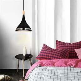 Lampada a sospensione retrò mini in metallo e legno/bambù, E26/E27