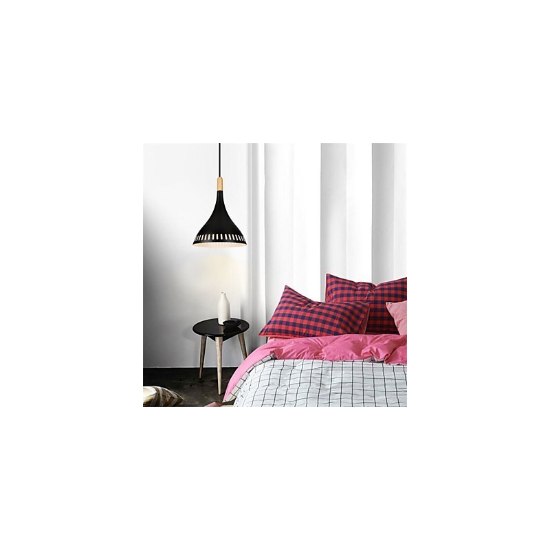 Lampada a sospensione retrò mini in metallo e legno/bambù, E26/E27