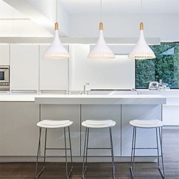 Lampada a sospensione retrò mini in metallo e legno/bambù, E26/E27