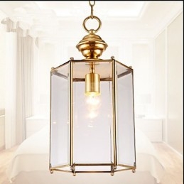 Lampada a sospensione mini stile country americano in rame e vetro trasparente