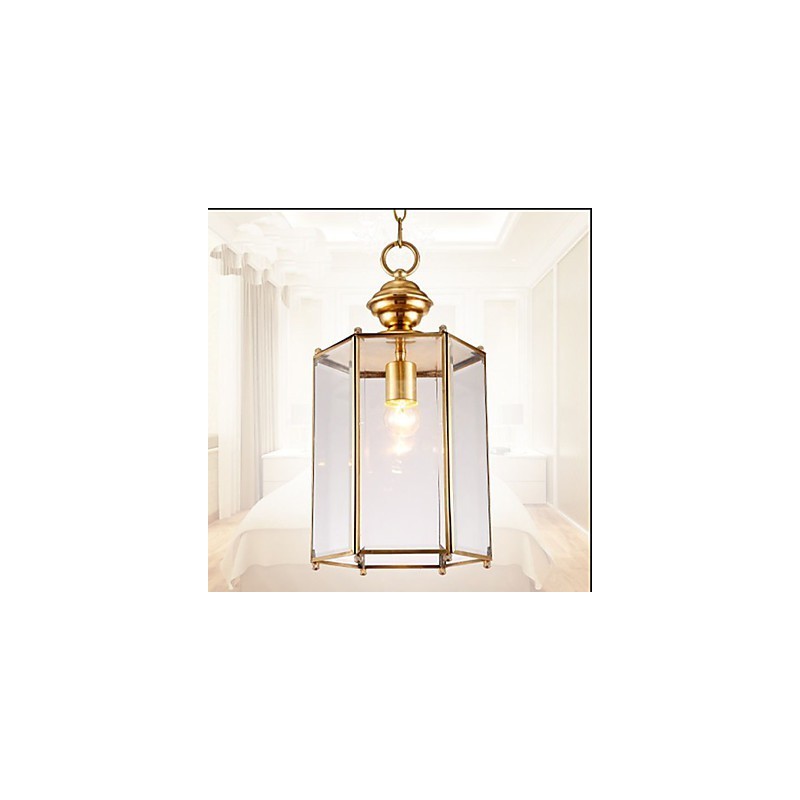 Lampada a sospensione mini stile country americano in rame e vetro trasparente