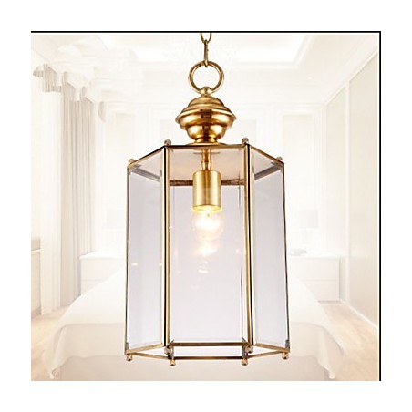 Lampada a sospensione mini stile country americano in rame e vetro trasparente