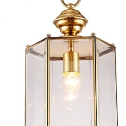Lampada a sospensione mini stile country americano in rame e vetro trasparente