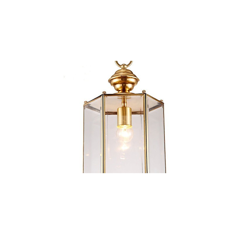 Lampada a sospensione mini stile country americano in rame e vetro trasparente