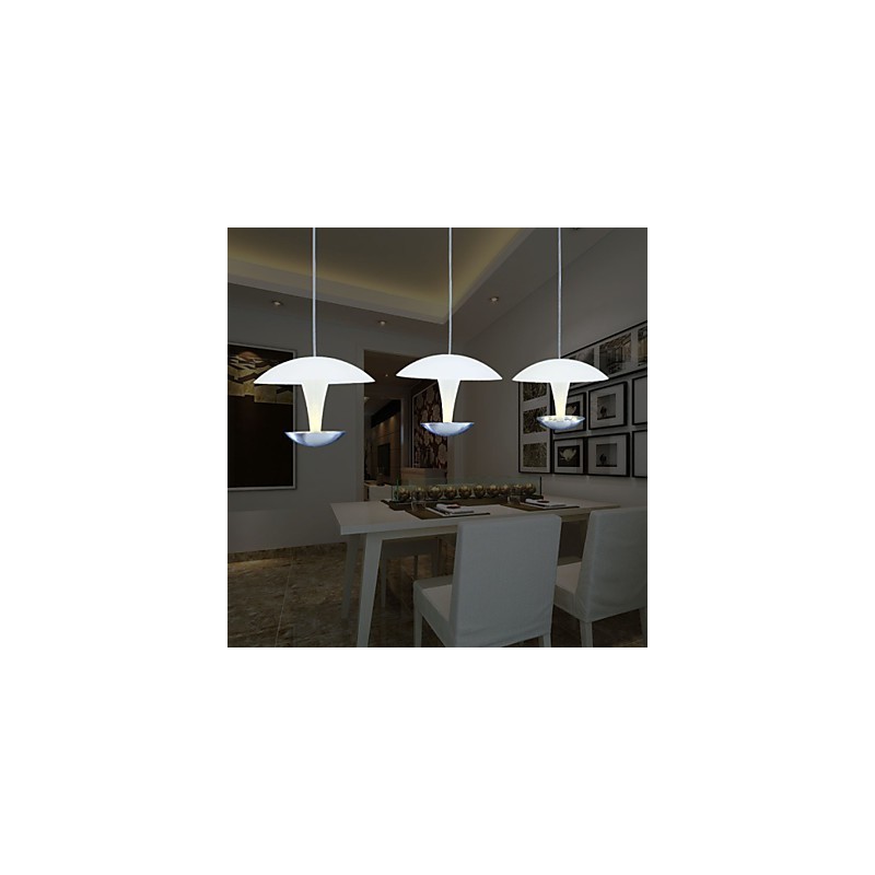 Lampada a sospensione moderna in metallo dipinto con paralume bianco in acrilico, 3 LED integrati