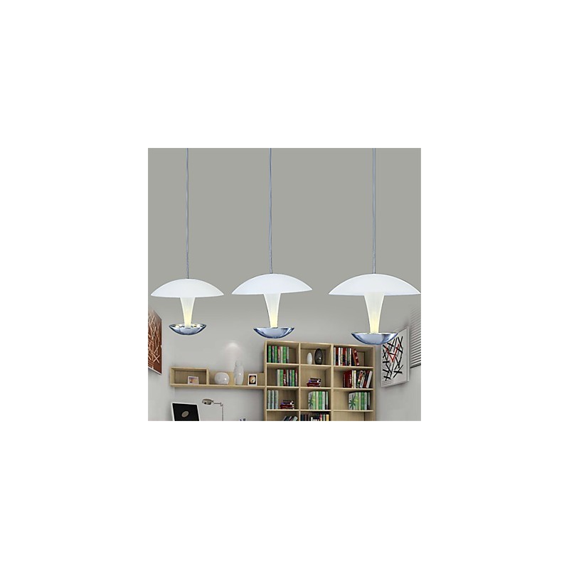 Lampada a sospensione moderna in metallo dipinto con paralume bianco in acrilico, 3 LED integrati