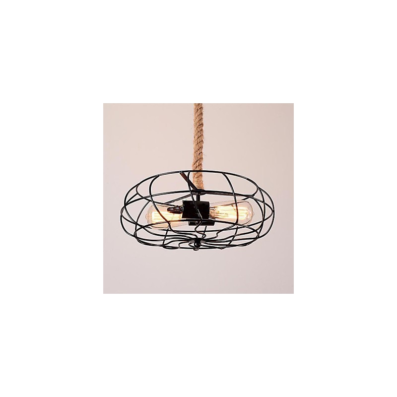 Lampadario a sospensione industriale vintage in metallo nero con ventilatore