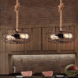 Lampadario a sospensione industriale vintage in metallo nero con ventilatore