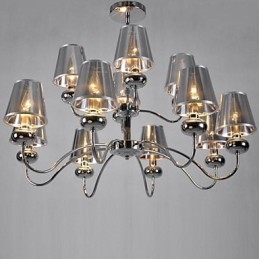 Mini lampadario a sospensione cromato in metallo, 2 livelli, argento
