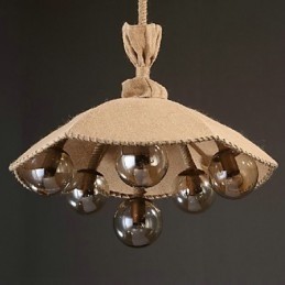 Lampadario a sospensione country vintage in metallo dipinto, 3 luci E12/E14, oro