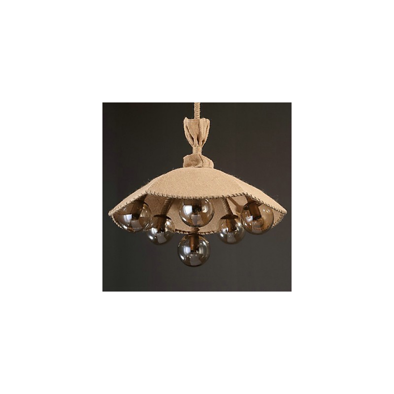 Lampadario a sospensione country vintage in metallo dipinto, 3 luci E12/E14, oro