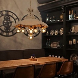 Lampadario a sospensione country vintage in metallo dipinto, 3 luci E12/E14, oro