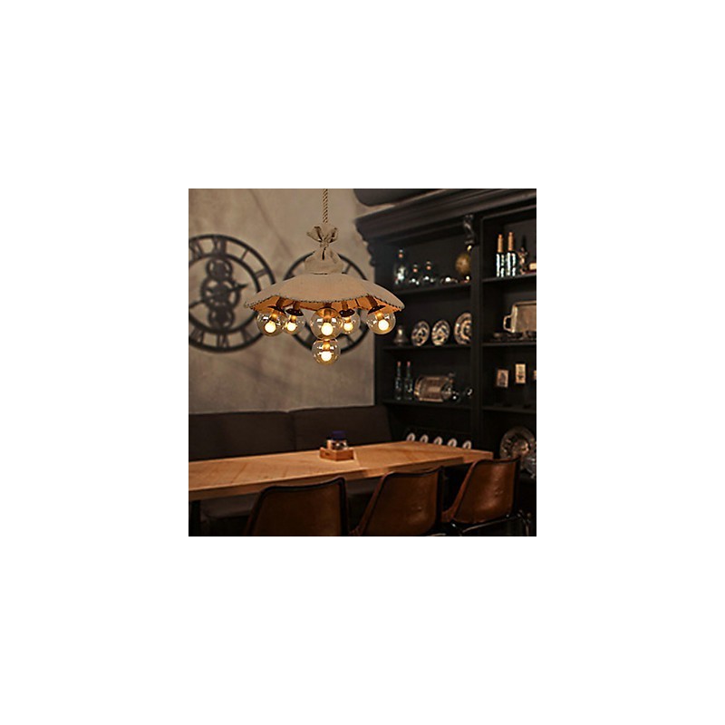 Lampadario a sospensione country vintage in metallo dipinto, 3 luci E12/E14, oro