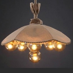 Lampadario a sospensione country vintage in metallo dipinto, 3 luci E12/E14, oro