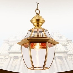 Lampada a sospensione mini stile country americano in rame e vetro trasparente C