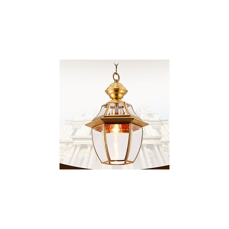 Lampada a sospensione mini stile country americano in rame e vetro trasparente C