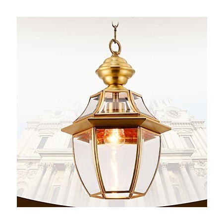 Lampada a sospensione mini stile country americano in rame e vetro trasparente C