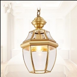 Lampada a sospensione mini stile country americano in rame e vetro trasparente C