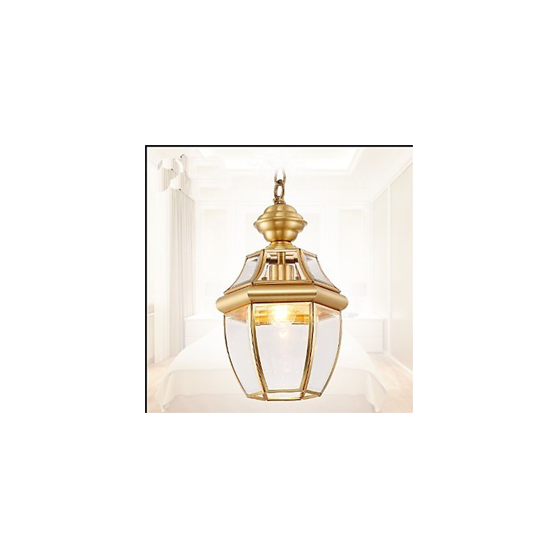 Lampada a sospensione mini stile country americano in rame e vetro trasparente C
