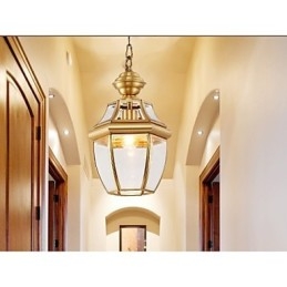 Lampada a sospensione mini stile country americano in rame e vetro trasparente C