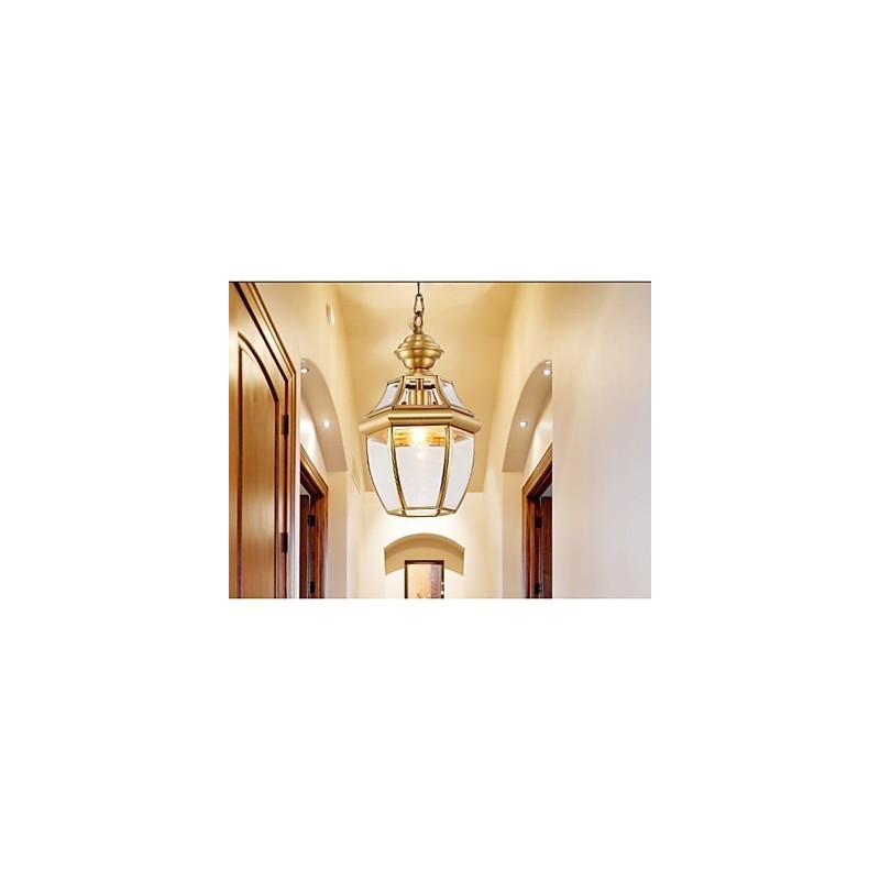 Lampada a sospensione mini stile country americano in rame e vetro trasparente C
