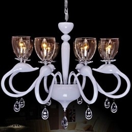 Lampadario classico europeo in cristallo a goccia a forma di cigno, bianco, 3 luci