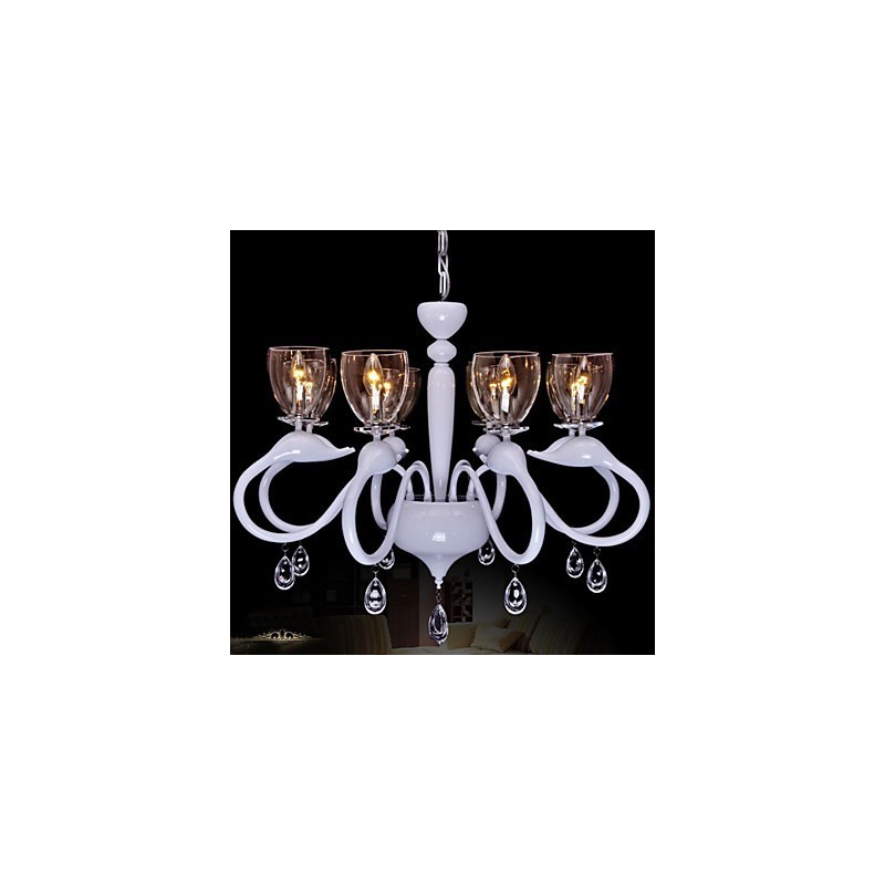 Lampadario classico europeo in cristallo a goccia a forma di cigno, bianco, 3 luci