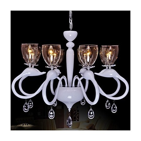 Lampadario classico europeo in cristallo a goccia a forma di cigno, bianco, 3 luci