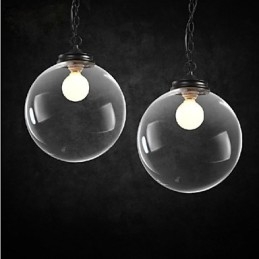 Lampada a sospensione classica retrò in metallo nero con paralume in vetro trasparente