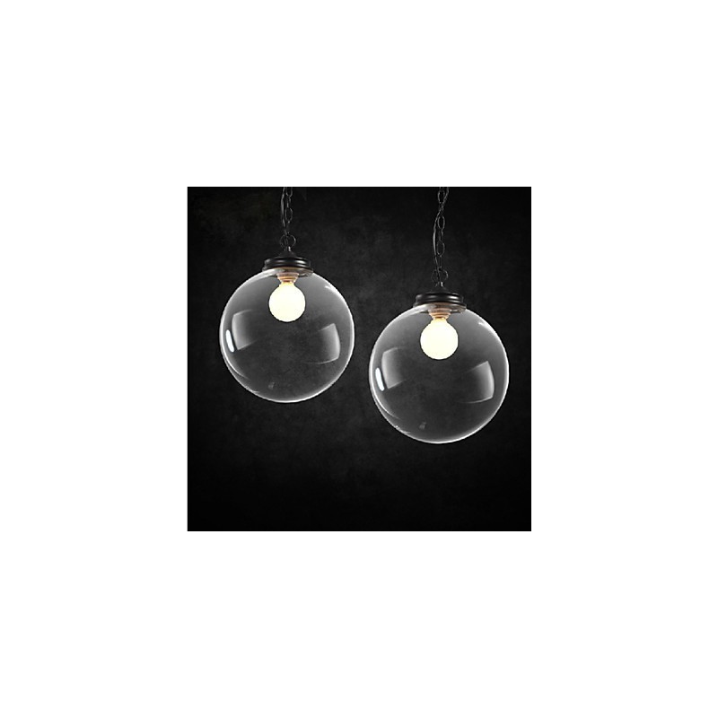 Lampada a sospensione classica retrò in metallo nero con paralume in vetro trasparente