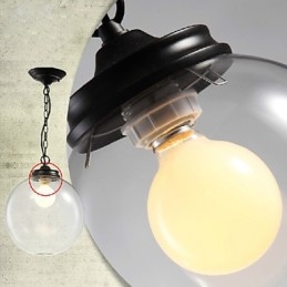 Lampada a sospensione classica retrò in metallo nero con paralume in vetro trasparente