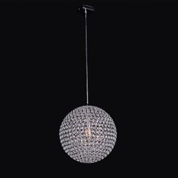 Lampadario a sospensione in cristallo K9 con struttura sferica in metallo cromato