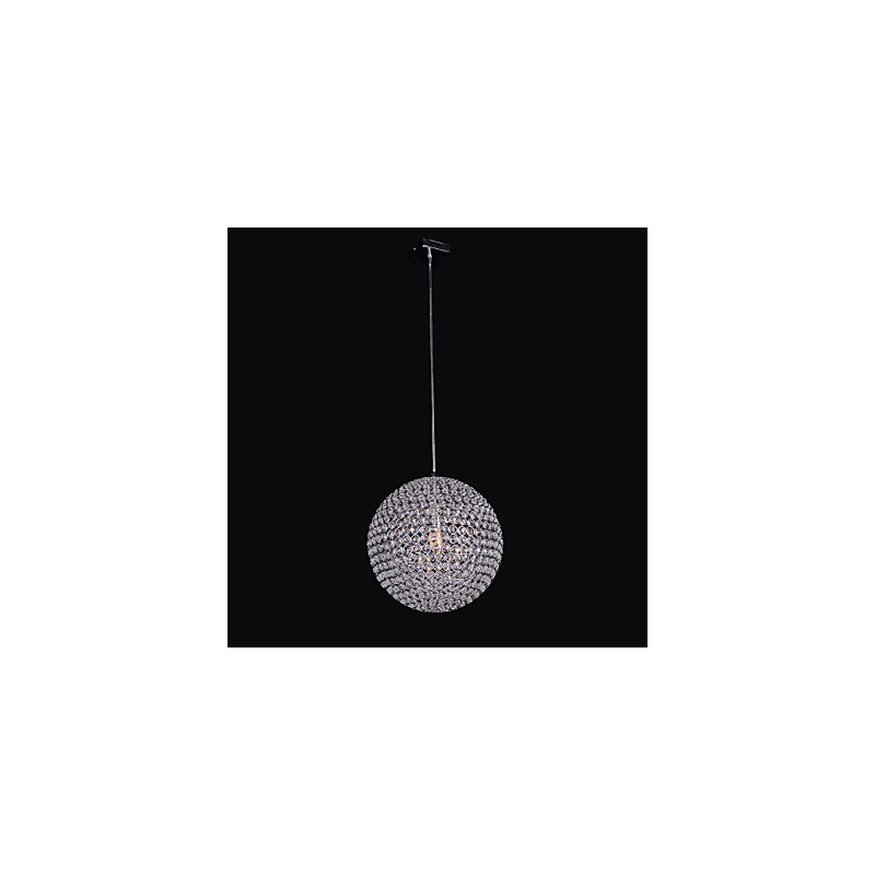 Lampadario a sospensione in cristallo K9 con struttura sferica in metallo cromato