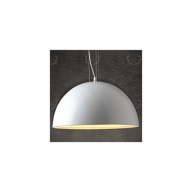 Lampada a sospensione moderna in resina dipinta con paralume in vetro bianco