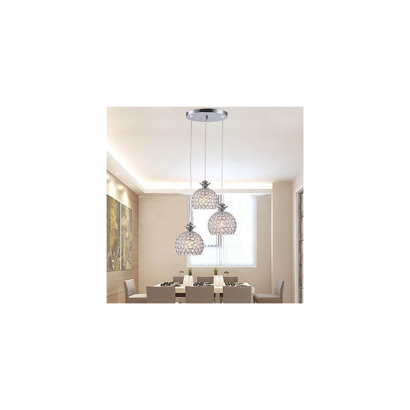 Lampada a sospensione in cristallo moderna e contemporanea a 3 teste