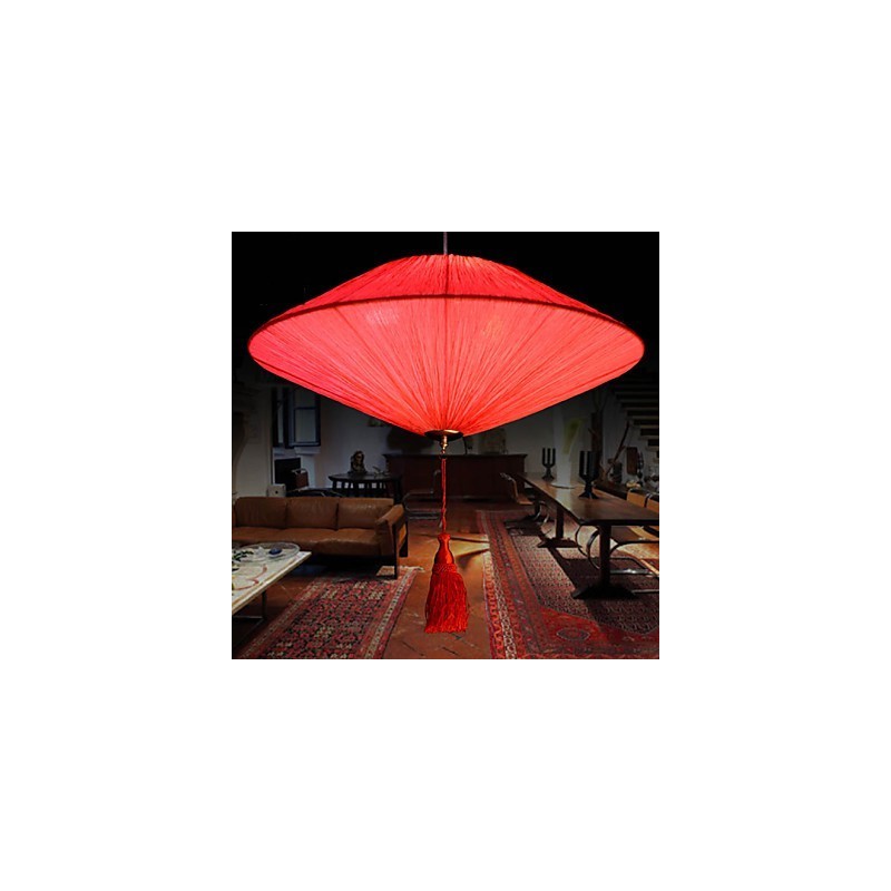 Lampada a sospensione in tessuto moderna con loto e lanterne rosse, 40 cm
