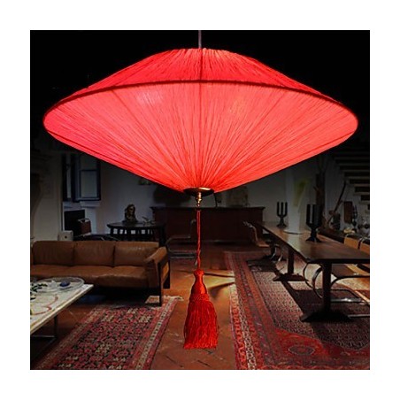 Lampada a sospensione in tessuto moderna con loto e lanterne rosse, 40 cm