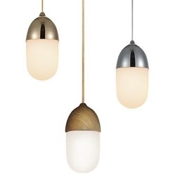 Lampada a sospensione Mini Acorn 1 luce finitura effetto legno cromo dorato acciaio al carbonio e vetro