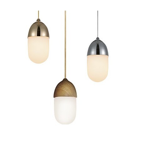 Lampada a sospensione Mini Acorn 1 luce finitura effetto legno cromo dorato acciaio al carbonio e vetro