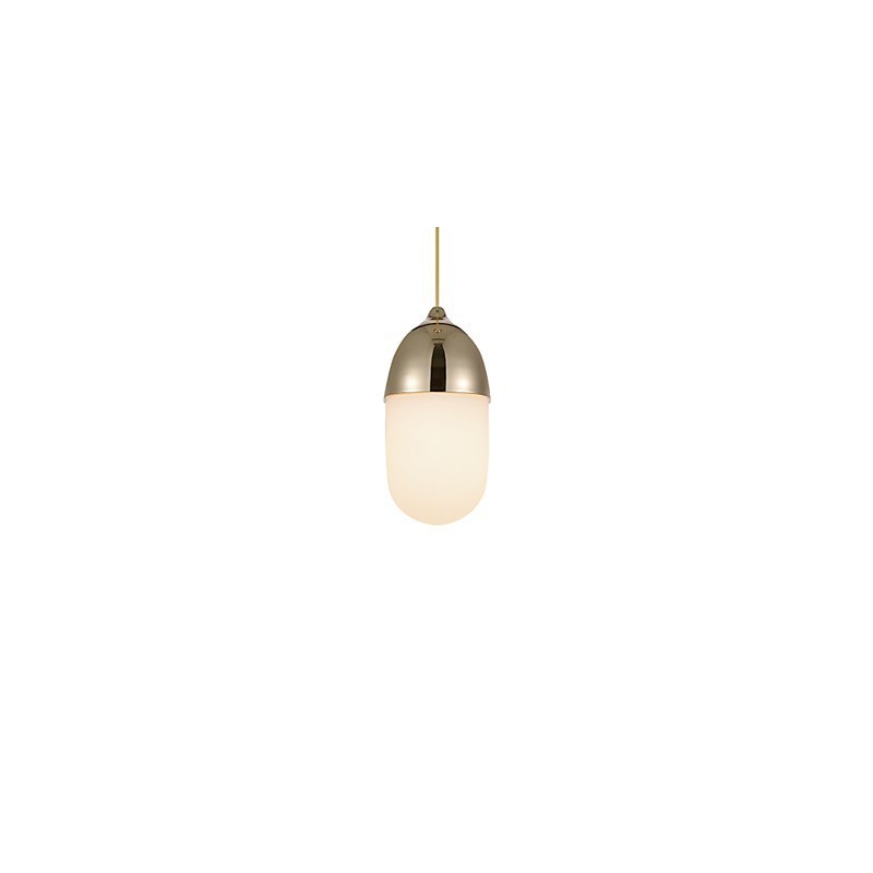 Lampada a sospensione Mini Acorn 1 luce finitura effetto legno cromo dorato acciaio al carbonio e vetro