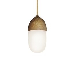 Lampada a sospensione Mini Acorn 1 luce finitura effetto legno cromo dorato acciaio al carbonio e vetro