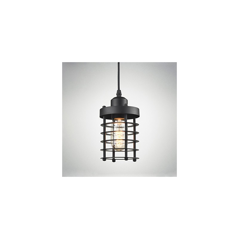 Lampada a sospensione retrò vintage in ferro nero industriale