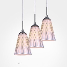 Lampada a sospensione moderna in vetro bianco e metallo argentato, 3 luci E26/E27
