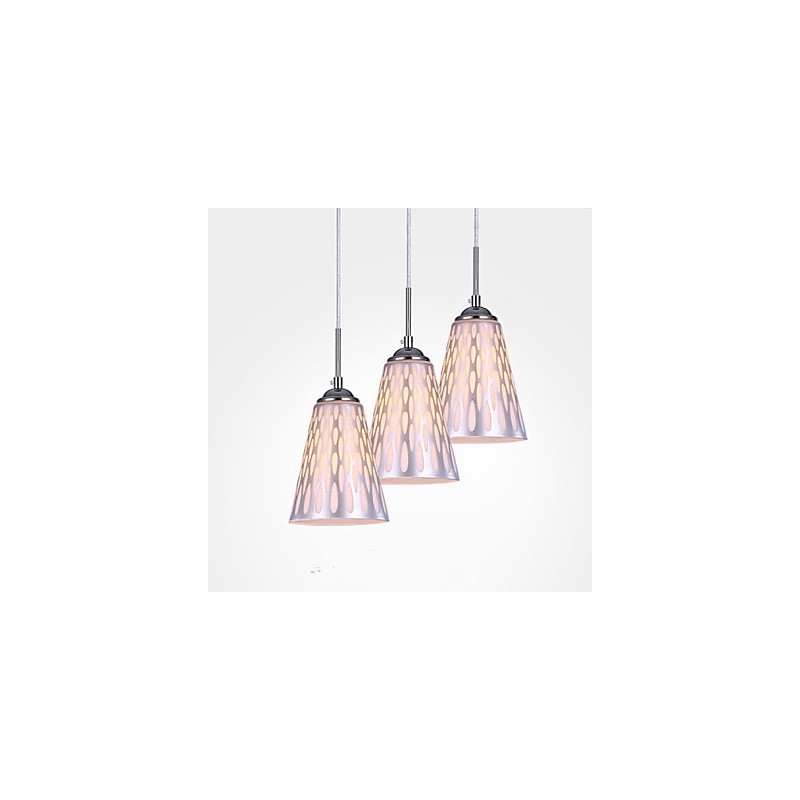 Lampada a sospensione moderna in vetro bianco e metallo argentato, 3 luci E26/E27